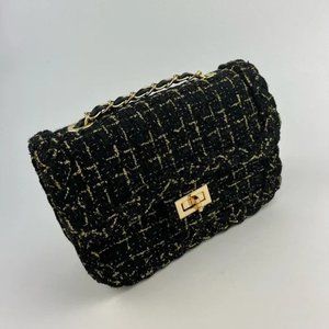 Nove Black Metallic Tweed Flap Crossbody Bag